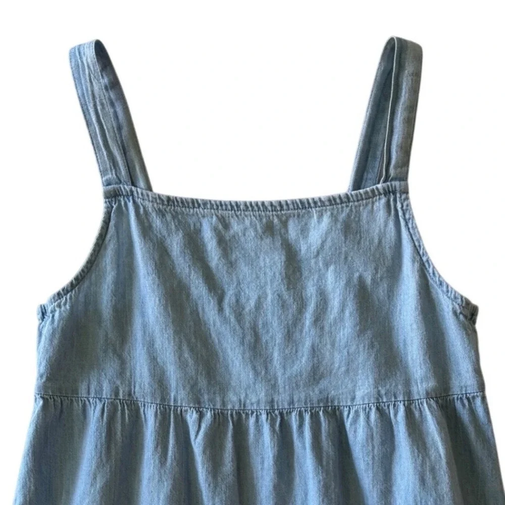 Old Navy Girls Chambray Washed Denim Ruffle Tiered Sundress Blue XL 14-16